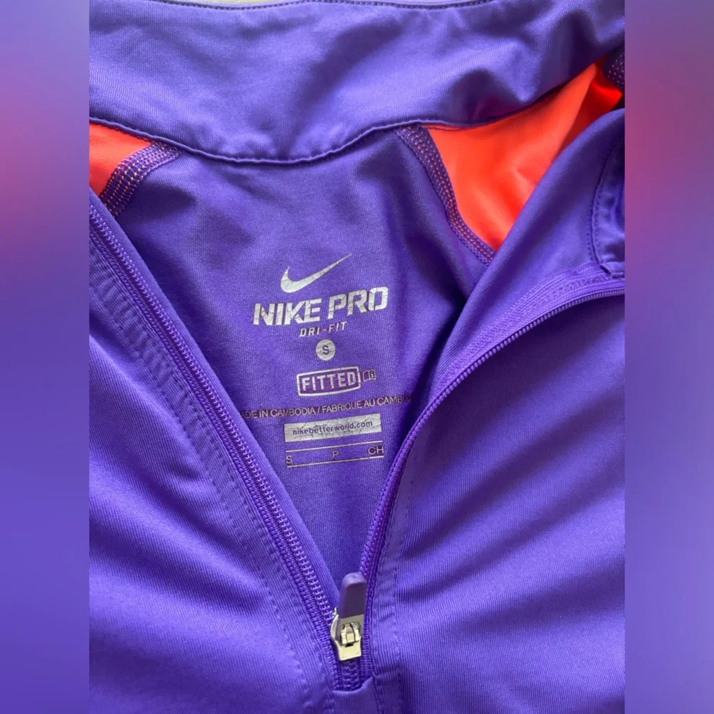 NIKE Pro dri-fit fitted 1/4 zip pullover purple orange women’s size small